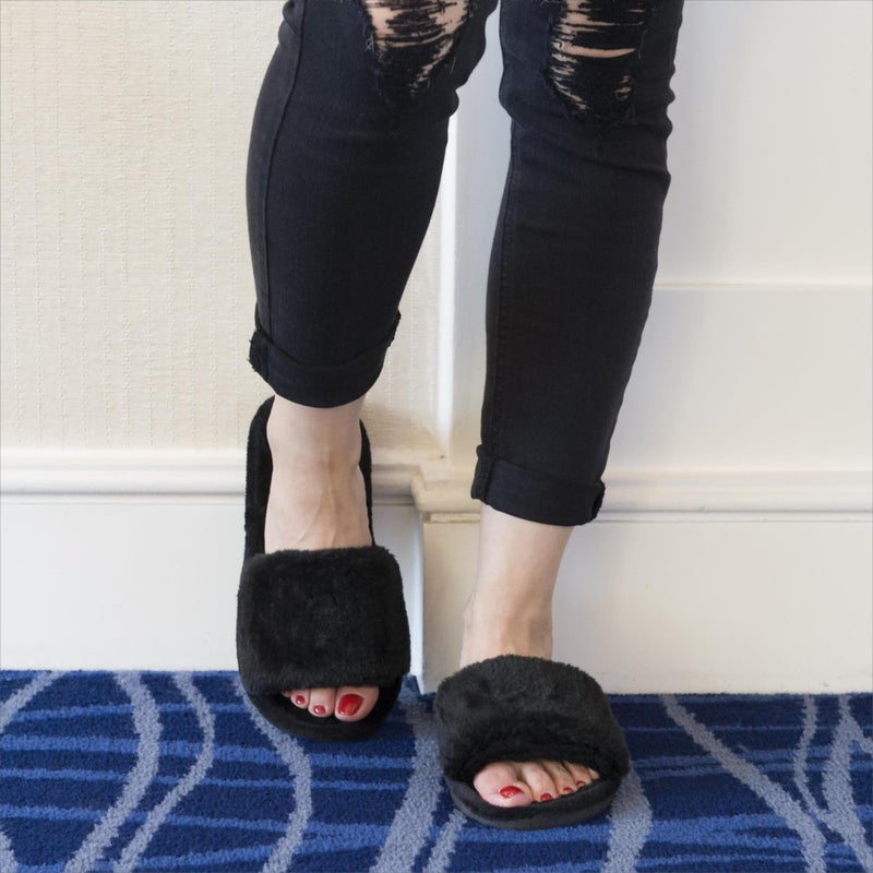 Crazy Lady Women's Fuzzy Fluffy House Slippers Cozy Cute Open Toe Memory Foam Breathable Indoor Outdoor Anti-slip Sandals(02Black40) - Image 5